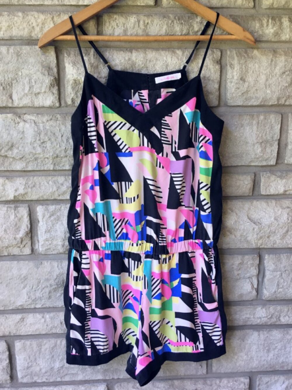 'Neon Lights' Silk Geometric Romper - Alice & Trixie